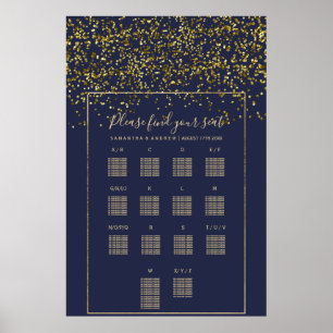 Póster Moda de oro confetti boda azul marino
