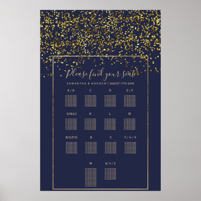 Póster Moda de oro confetti boda azul marino (Frente)