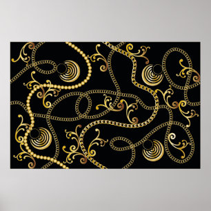 Póster Moda de patrón de cadena dorada sin inconvenientes