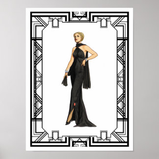 Póster Moda de traje de seda blanco y negro vintage de lo