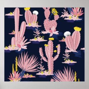Póster Moda del desierto: Pastel Cactus Bloom
