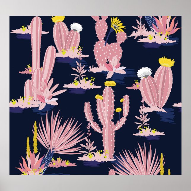 Póster Moda del desierto: Pastel Cactus Bloom (Frente)