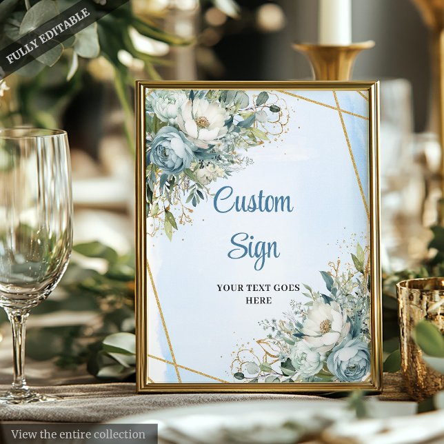 Póster Moda Dusty Blue Eucalyptus Oro DIY Rótulo Boda (Chic Dusty Blue Eucalyptus Gold DIY Wedding Sign)