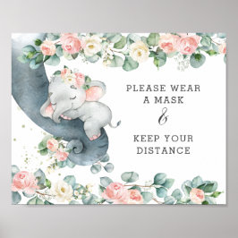 Póster Moda Elefante Floral Llevar Una Máscara Mantener D