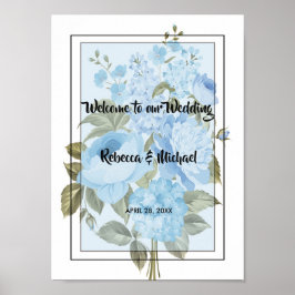Póster Moda elegante azul floral Bienvenida