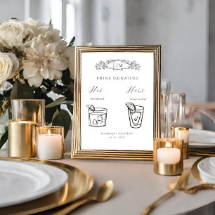 Póster Moda escudo botánico Firma Bebida boda Rótulo