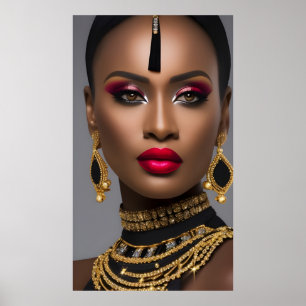 Póster Moda Exótico Africano oro diamante Joya negra