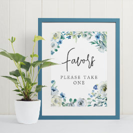 Póster Moda Floral Azul escritura manuscrita Favoritos de