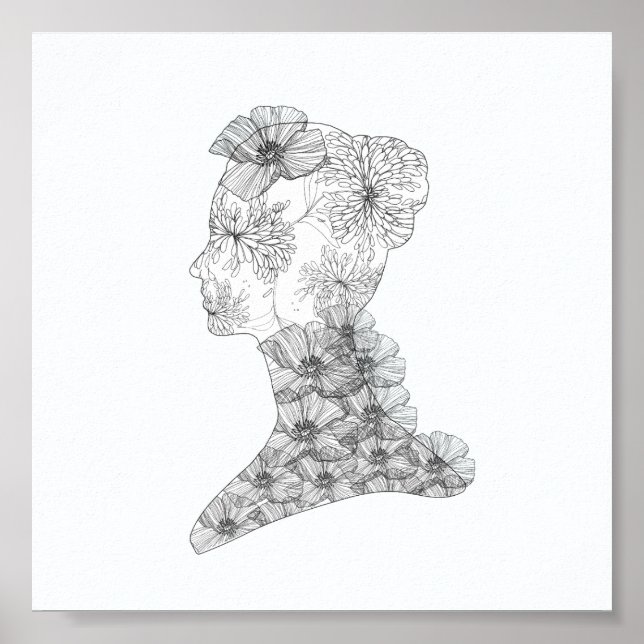 Póster Moda Floral Face Ilustracion Moda (Frente)