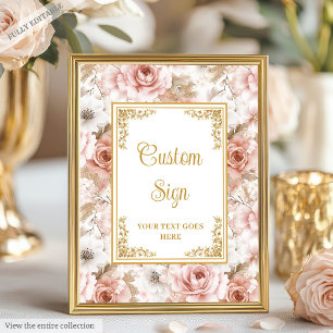 Póster Moda Flores rosadas turbias Boda de oro Rótulo de