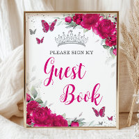 Moda Fuchsia Pink Floral Quinceañera Guest Book