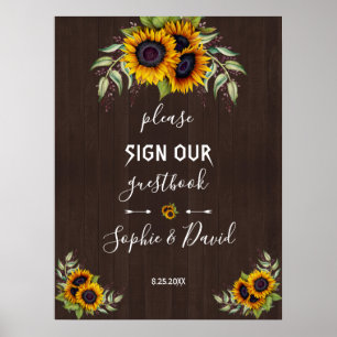Póster Moda Girasoles De Madera Antigua Por Favor Rótulo