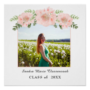 Póster Moda Graduación floral rosa Clase blanca 2021