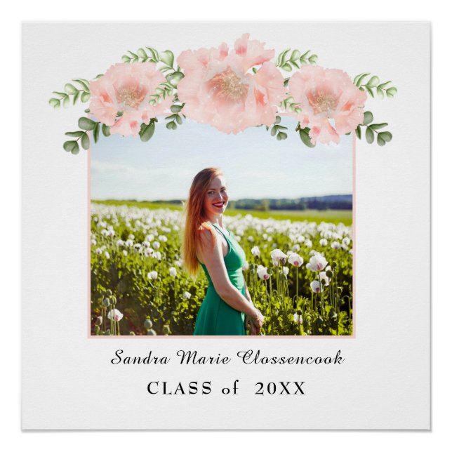Póster Moda Graduación floral rosa Clase blanca 2021 (Anverso)
