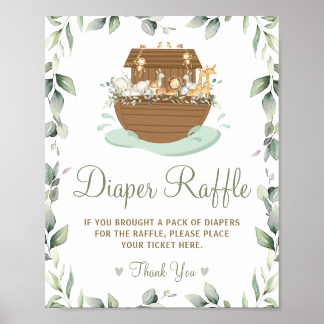 Póster Moda Greenery Noah's Ark Baby Shower Diaper Raffle (Frente)