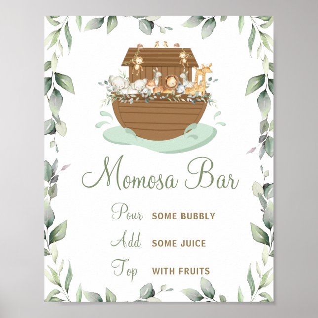 Póster Moda Greenery Noah's Ark Baby Shower Momosa Bar (Frente)