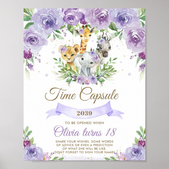 Póster Moda Jungla Animales Cápsula de tiempo morado flor (Frente)