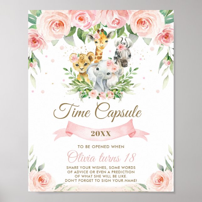 Póster Moda Jungla Animales Pink Floral Time Capsule Rótu (Frente)