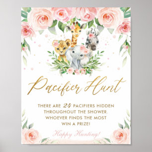 Póster Moda Jungle Animales Pink Floral Pacifier Hunt Gam