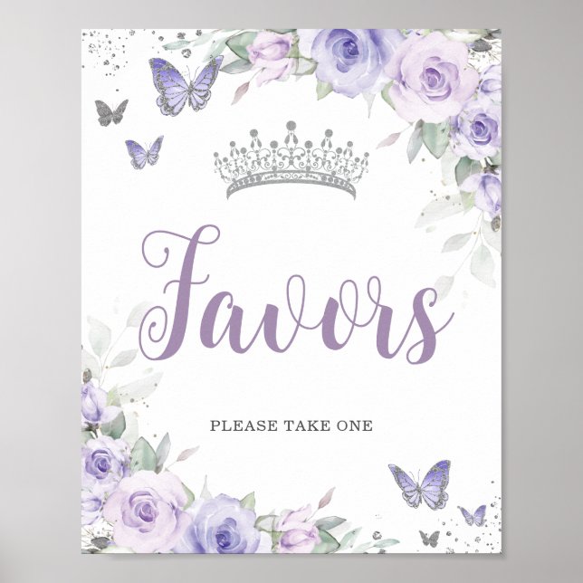 Póster Moda Lavanda Morado Floral Quinceañera Favor (Frente)
