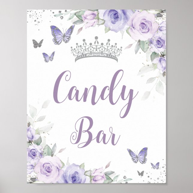 Póster Moda Lavender Purple Floral Quinceañera Candy Bar (Frente)