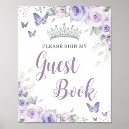 Póster Moda Lavender Purple Floral Quinceañera Guest Book