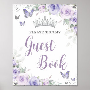 Póster Moda Lavender Purple Floral Quinceañera Guest Book