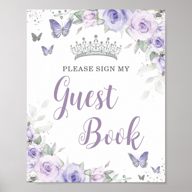 Póster Moda Lavender Purple Floral Quinceañera Guest Book (Frente)