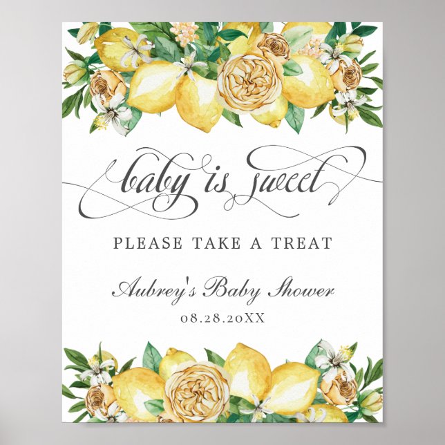 Póster Moda Lemon Floral Baby es Sweet Tret Shower Rótulo (Frente)