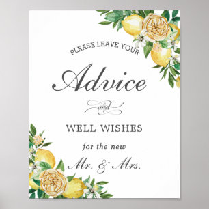 Póster Moda Lemon Floral Consejos y deseos Rótulo Boda