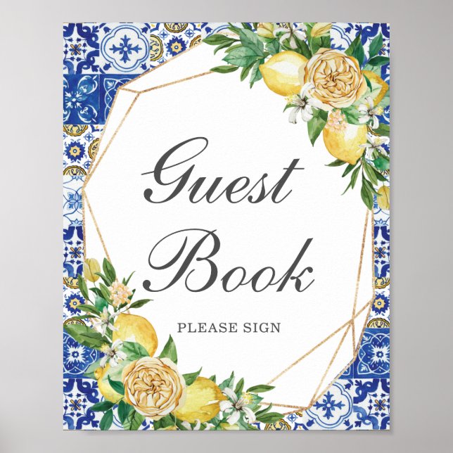 Póster Moda Lemon Yellow Floral Guest Book Por Favor Rótu (Frente)