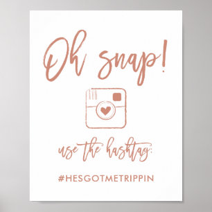 Póster Moda Mano Leída Oh Snap Hashtag Rótulo Rosa Oro