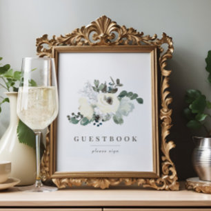 Póster Moda Marfil Floral Greenery Boda Guestbook Rótulo