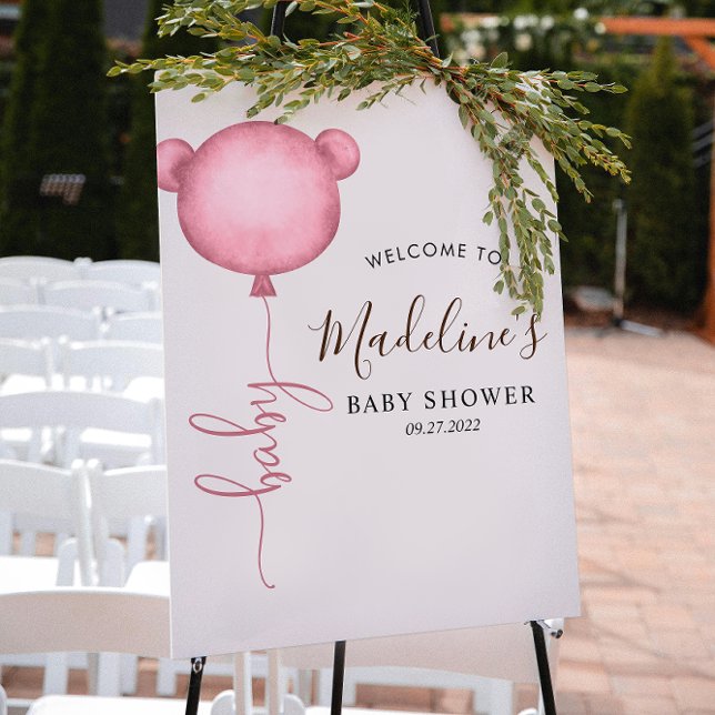 Póster Moda Minimalista rosa Bear Balloon Baby Shower (Subido por el creador)