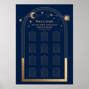 Póster Moda mística Oro Azul Sol Moon Stars Boda