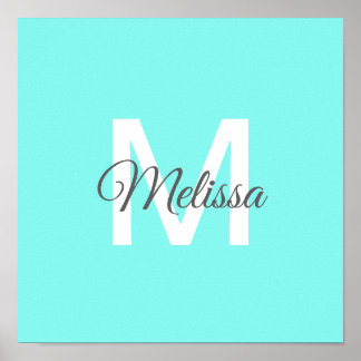 Póster moda moderada monograma minimalista turquesa agua 