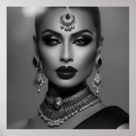 Póster Moda monocroma joyería negra mujer blanca
