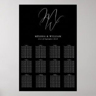 Póster Moda Monograma Moderno Boda Negro Tabla de asiento