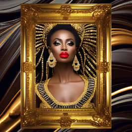 Póster Moda Mujer africana oro Negro Vestido con joyas