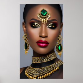 Póster Moda Oro africano esmeralda mujer joyería verde