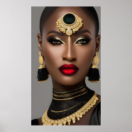 Póster Moda Oro africano exótico Mujer joyera negra