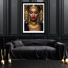 Póster Moda Oro africano Negro Cabello de joyas Choker