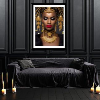 Póster Moda Oro africano Negro Cabello de joyas Choker