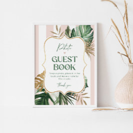 Póster Moda palmera playa rayas rosas foto libro de invit