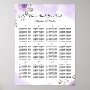 Póster Moda Pastel Morado 12 Tablas Boda Tabla de asiento