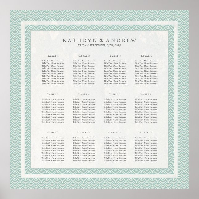 Póster Moda Patrón verde + blanco Seigaiha Cuadro de asie (Frente)