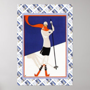 Póster Moda Poster suiza vintage en las pistas de SKi