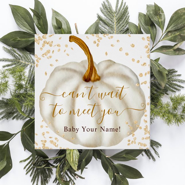 Póster Moda purpurina de oro calabaza acuarela bebé ducha (Chic gold glitter pumpkin watercolor baby shower poster)