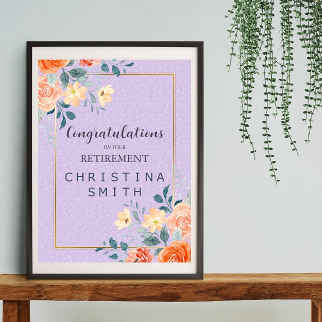 Póster Moda romántica Fiesta de Jubilación de Acuarela Fl (Romantic Chic Floral Watercolor Retirement Party Poster)