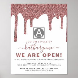 Póster Moda Rosa Gold Sparkle Purpurina Drips Negocios